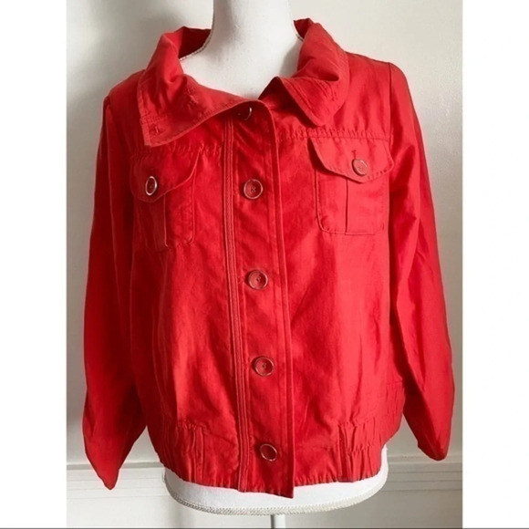 Chico’s Red Button Up Collared Lightweight Jacket - Picture 1 of 4